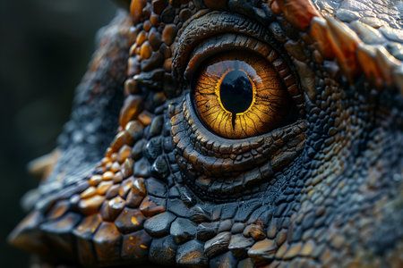 Close up of the eye of a dinosaur, close-up.の写真素材