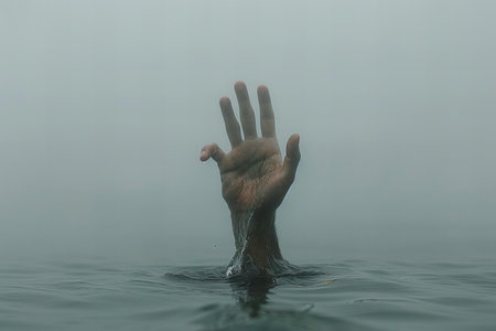 Human hand in the water with foggy background. Conceptual image of human emotions.の写真素材