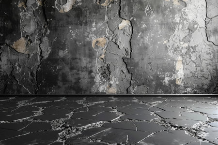 old room with cracked concrete wall, black and white, 3d renderの写真素材