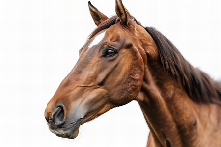 Portrait of a chestnut horse on a white background. Close-up.の写真素材
