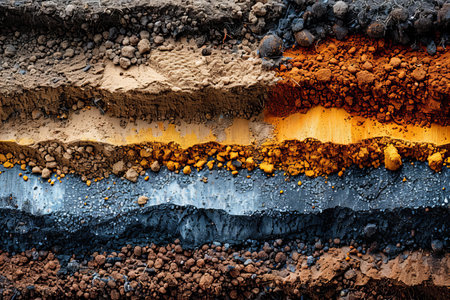 The surface of the soil with a layer of layers of different colorsの写真素材