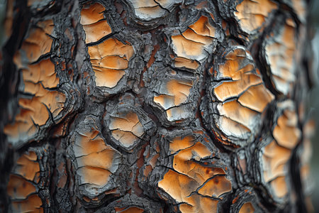 Texture of the bark of a pine tree with cracks and holes.の写真素材