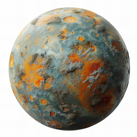 3d render of planet on white background with blue and orange patternの写真素材