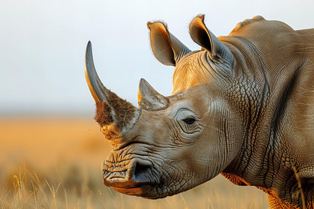 Close up of a rhinoceros in the Okavango Delta, Botswanaの写真素材