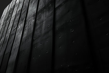 Close up of a black metal wall with rivetsの写真素材