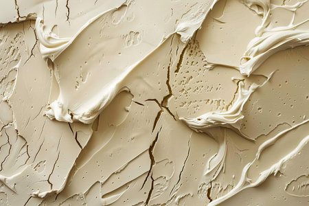 Texture of white oil paint on a beige wall. Abstract backgroundの写真素材