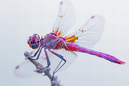 Dragonfly on a branch in the wild. Macro photography of dragonfly.の写真素材