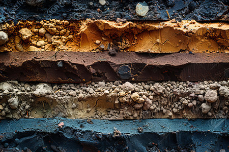 Background of soil layers on a construction site, closeup of photoの写真素材