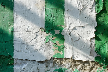 Old weathered concrete wall with green paint. Abstract background for design.の写真素材