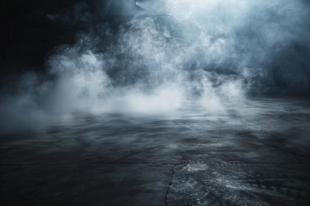 Concrete floor in a dark room with smoke and fog. Abstract backgroundの写真素材