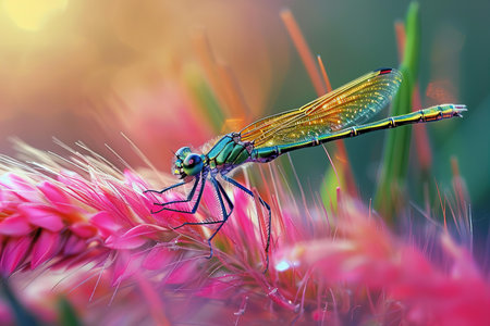 Beautiful dragonfly resting on a flower in the garden. Macroの写真素材