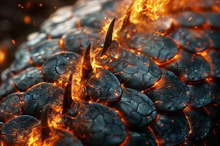 Burning coals in the fireplace. Close-up. 3D illustration