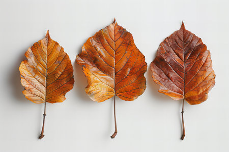 Autumn leaves on white background, top view. Fall season concept