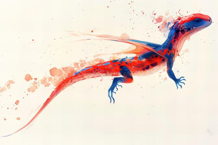 Colorful lizard with watercolor splashes on a white background.の写真素材