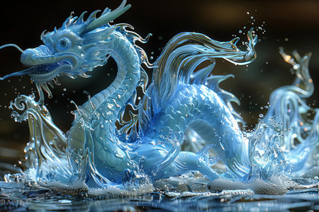 Dragon in the water. 3d illustration. Blue dragon in water.の写真素材