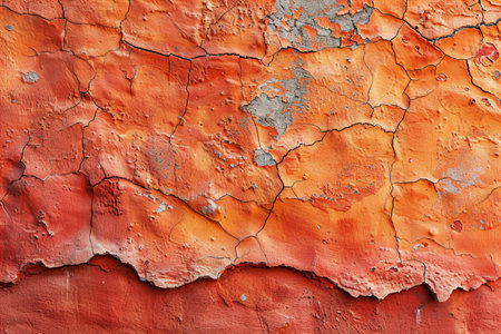 Texture of old rustic wall covered with orange stucco plaster