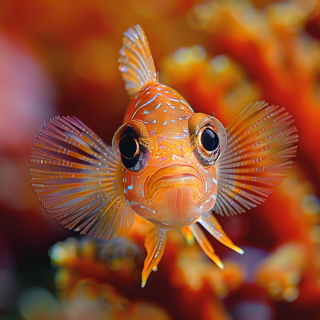Close-up portrait of a colorful fish on a coral reef.の写真素材