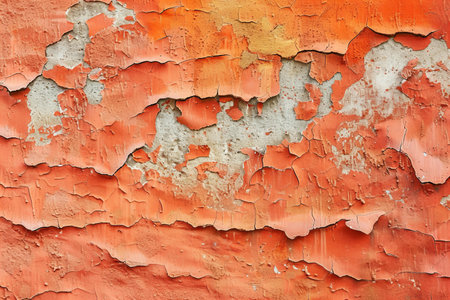 Texture of old rustic wall covered with orange stucco plaster