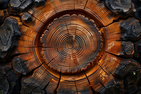 Wooden texture with annual rings. The surface of the old tree.の写真素材