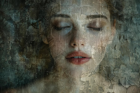 Portrait of a beautiful young woman with closed eyes.の写真素材