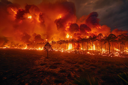 Burning palm trees.