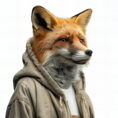 Portrait of a red fox on a white backgroundの写真素材