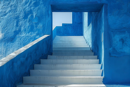 Blue stairs in the blue city of Chefchaouen, Morocco