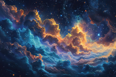 Night sky with clouds and stars. Fantasy fractal background. Digital art. 3D rendering.