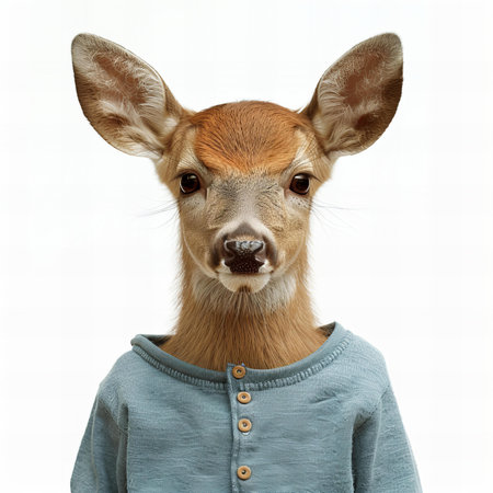 Portrait of a young deer on a white background. Isolated.の写真素材