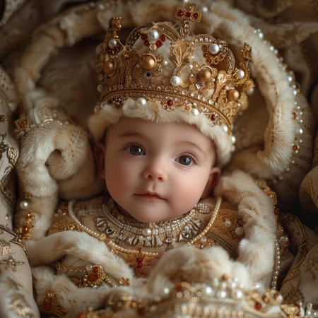Cute little baby in a crown. Portrait of a newborn.の写真素材
