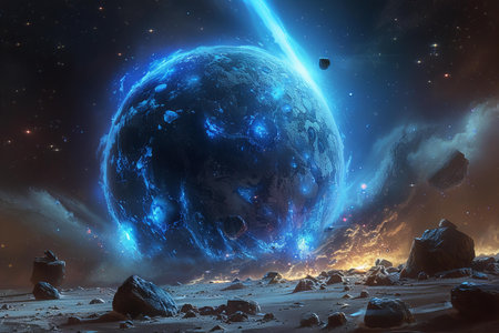 Fantasy alien planet in space. 3D illustration. Elements of this image furnished by NASA