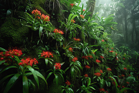 Red flowers in the rainforest of Doi Inthanon National Park, Thailandの写真素材