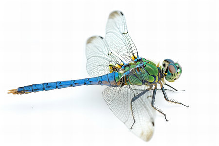 colorful dragonfly isolated on white background. macro close-up