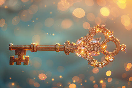Vintage key on bokeh background, 3d illustration.の写真素材