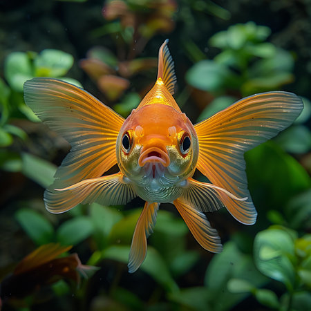 Goldfish swimming in the water. Goldfish in the aquarium.の写真素材