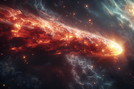 Fiery explosion in space. Abstract space background. 3D rendering