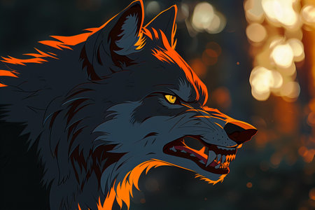 Illustration of a wolf with a bokeh in the background