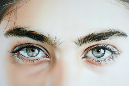 Close-up of the eyes of a beautiful young woman with long eyelashesの写真素材