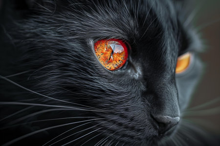 Close up of a black cat with orange eyes. Shallow depth of fieldの写真素材