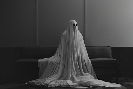 Scary ghost in the room. Halloween concept. 3d rendering