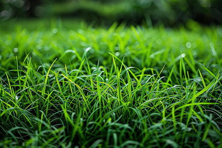 Fresh green grass with dew drops. Selective focus and shallow depth of field.