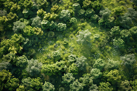 Aerial view of green forest. Nature and environment concept background.
