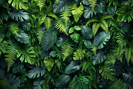 Top view of tropical leaves background. Tropical leaves pattern. Exotic summer wallpaperの写真素材