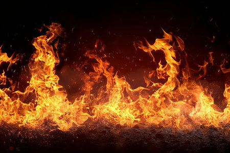 Fire flames on black background. Abstract blaze fire flame texture background.の写真素材