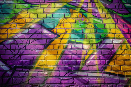 Colorful graffiti on a brick wall. Street art concept. Abstract background for design.の写真素材