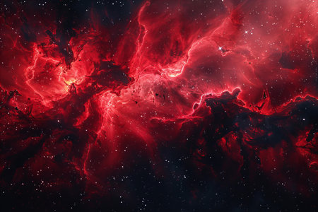 Abstract space background with red nebula and stars. 3D renderingの写真素材