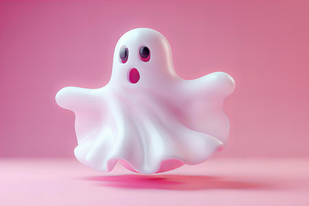 Halloween ghost on a pink background. 3d render illustration.の写真素材