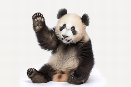 Panda bear sitting on a white background. Isolated image.の写真素材