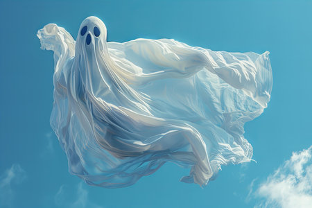Ghost flying in the blue sky, 3d rendering. Computer digital drawing.