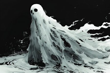 3D illustration of a ghost in the water with a black background